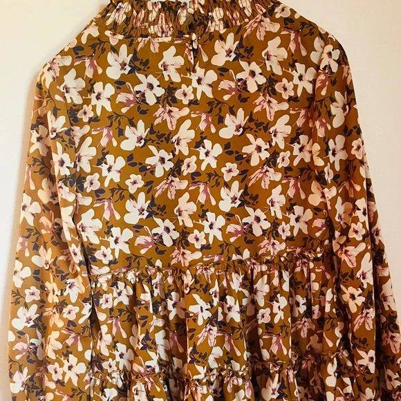 Hayden Los Angeles Ruffled Long Sleeve Baby Doll Mustard Floral Blouse - Picture 2 of 5